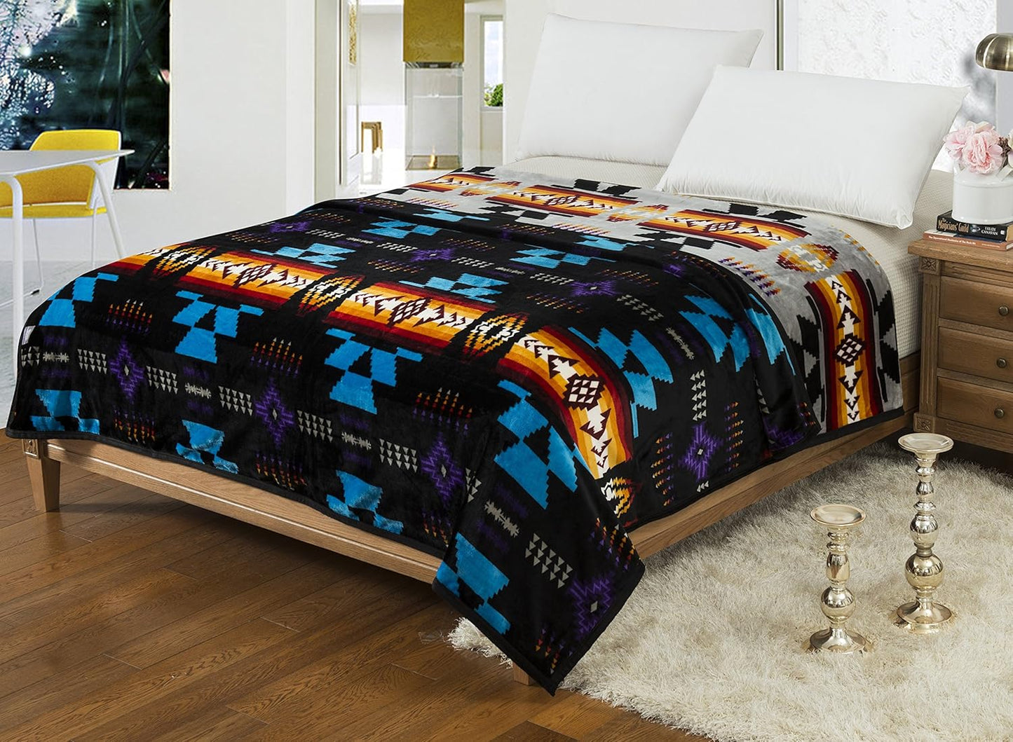 Classic Velvet Plush Reversible Blanket - GreyBlack -FULL/TWIN