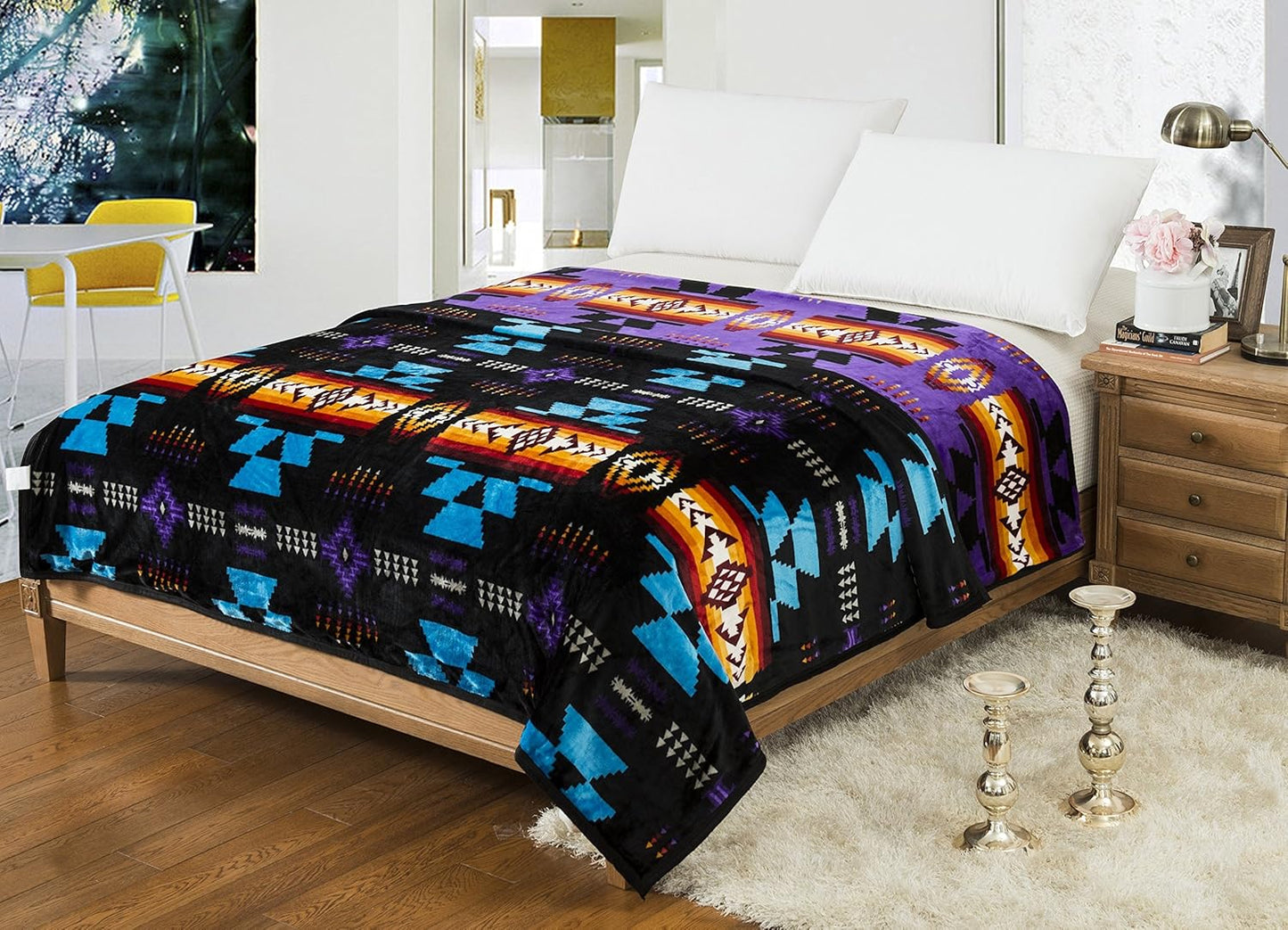 Classic Velvet Plush Reversible Blanket - Purple/Black -FULL/TWIN