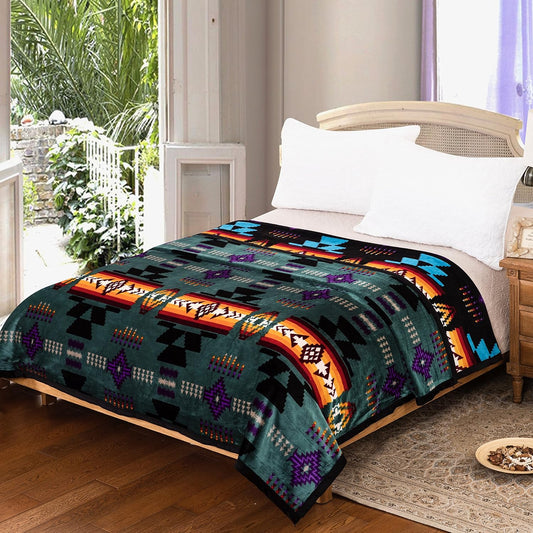 Classic Velvet Plush Reversible Blanket  - TealGreen/ Black - FULL/TWIN