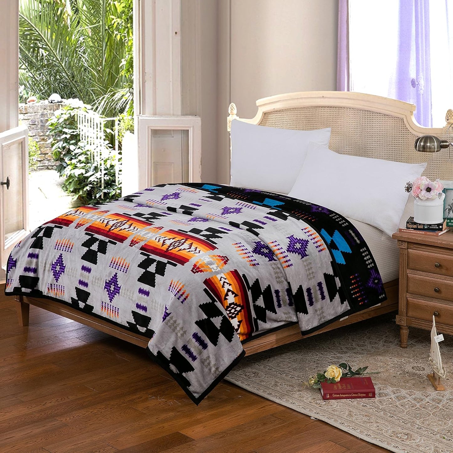 Classic Velvet Plush Reversible Blanket - GreyBlack -FULL/TWIN