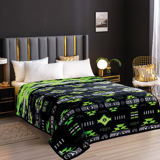 Neon Velvet Plush – Ultra Soft, Reversible,  “Cloud” Design - Black Neon Green- QUEEN