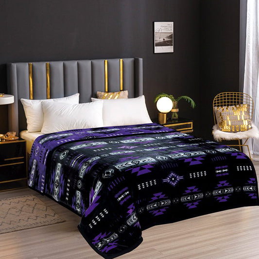 Neon Velvet Plush – Ultra Soft, Reversible,  “Cloud” Design - Black Neon Purple- QUEEN