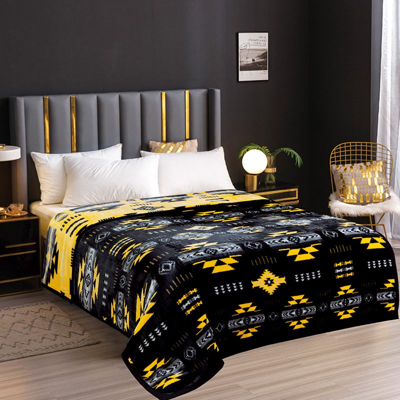 Neon Velvet Plush– Ultra Soft, Reversible,  “Cloud” Design - Black Neon Yellow- QUEEN