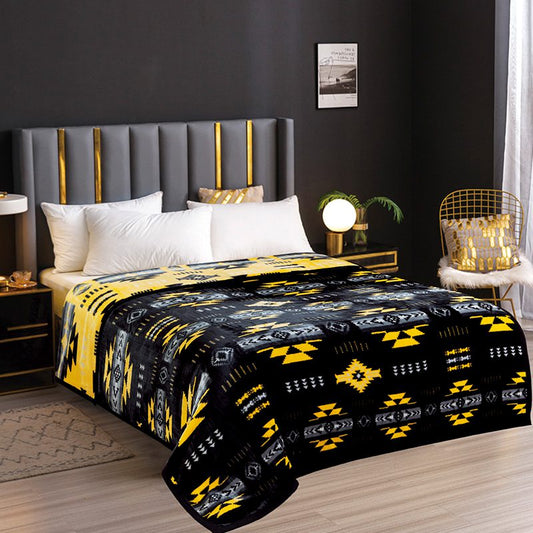 Neon Velvet Plush– Ultra Soft, Reversible,  “Cloud” Design - Black Neon Yellow- QUEEN