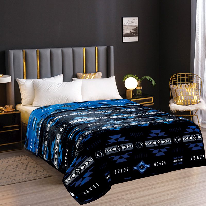 Neon Velvet Plush – Ultra Soft, Reversible,  “Cloud” Design - Black Neon Blue- QUEEN