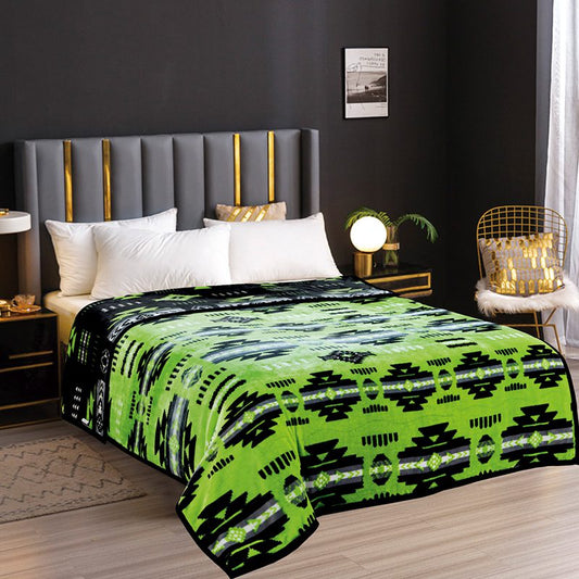 Neon Velvet Plush – Ultra Soft, Reversible,  “Cloud” Design - Black Neon Green- QUEEN