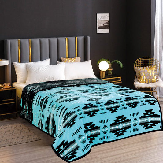Neon Velvet Plush – Ultra Soft, Reversible,  “Cloud” Design - Black Neon Baby Blue- QUEEN