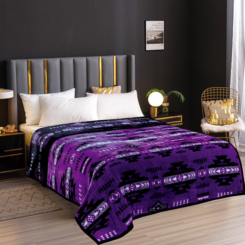 Neon Velvet Plush – Ultra Soft, Reversible,  “Cloud” Design - Black Neon Purple- QUEEN