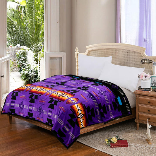 Classic Velvet Plush Reversible Blanket - Purple/Black -FULL/TWIN