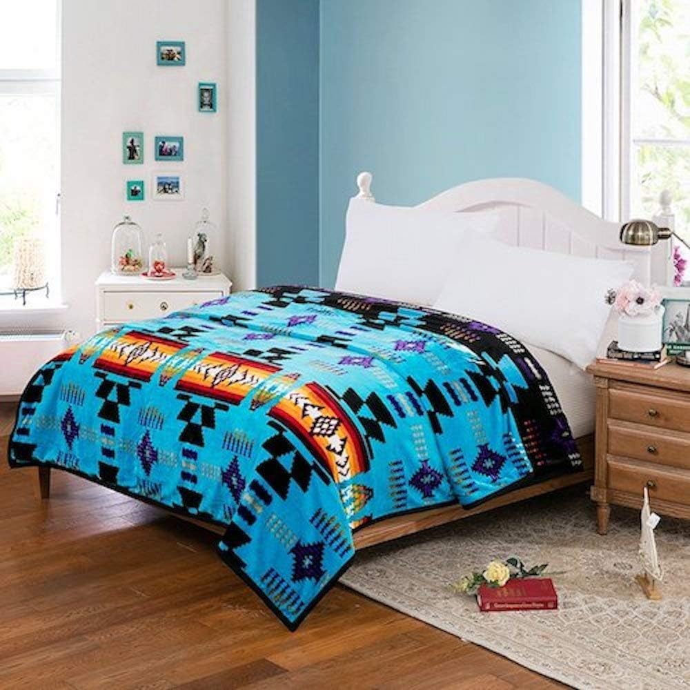 Classic Velvet Plush Reversible Blanket - Turquoise Blue/Black- FULL/TWIN