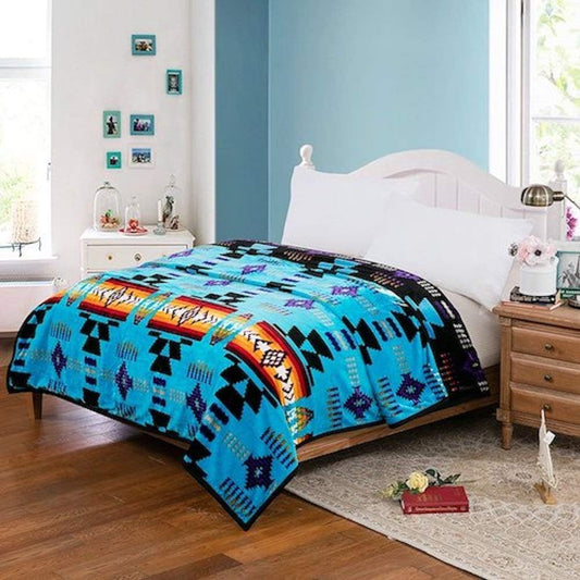Classic Velvet Plush Reversible Blanket - Turquoise Blue/Black- FULL/TWIN