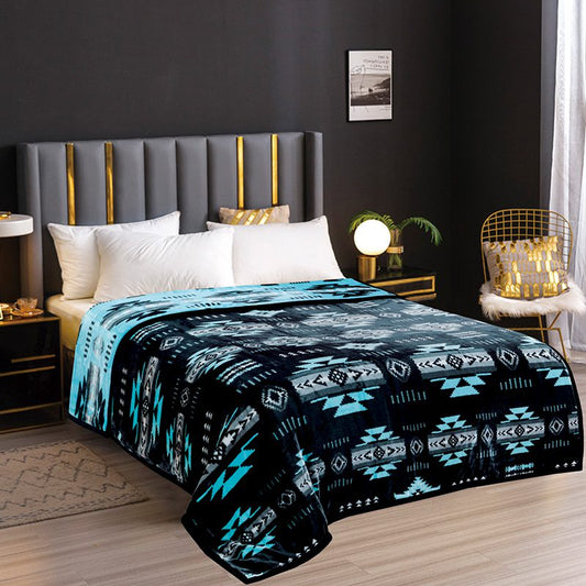 Neon Velvet Plush – Ultra Soft, Reversible,  “Cloud” Design - Black Neon Baby Blue- QUEEN