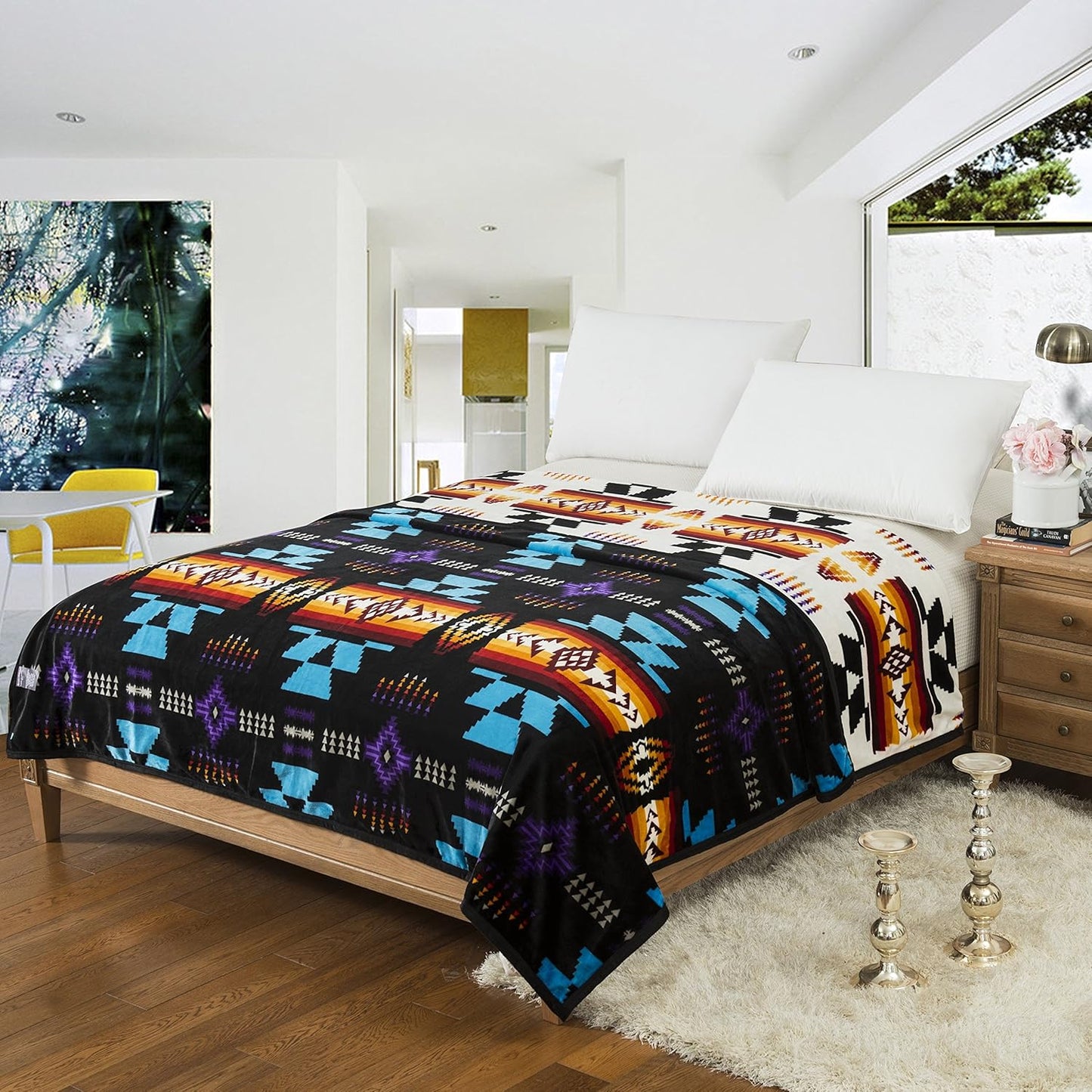 Classic Velvet Plush Reversible Blanket - White/Black- FULL/TWIN