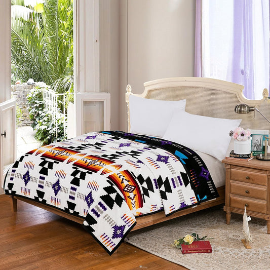 Classic Velvet Plush Reversible Blanket - White/Black- FULL/TWIN