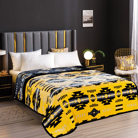 Neon Velvet Plush– Ultra Soft, Reversible,  “Cloud” Design - Black Neon Yellow- QUEEN